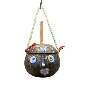 Vintage Hand Painted Coconut Shell Purse Phillipines Girl Face Pigtails Souvenir